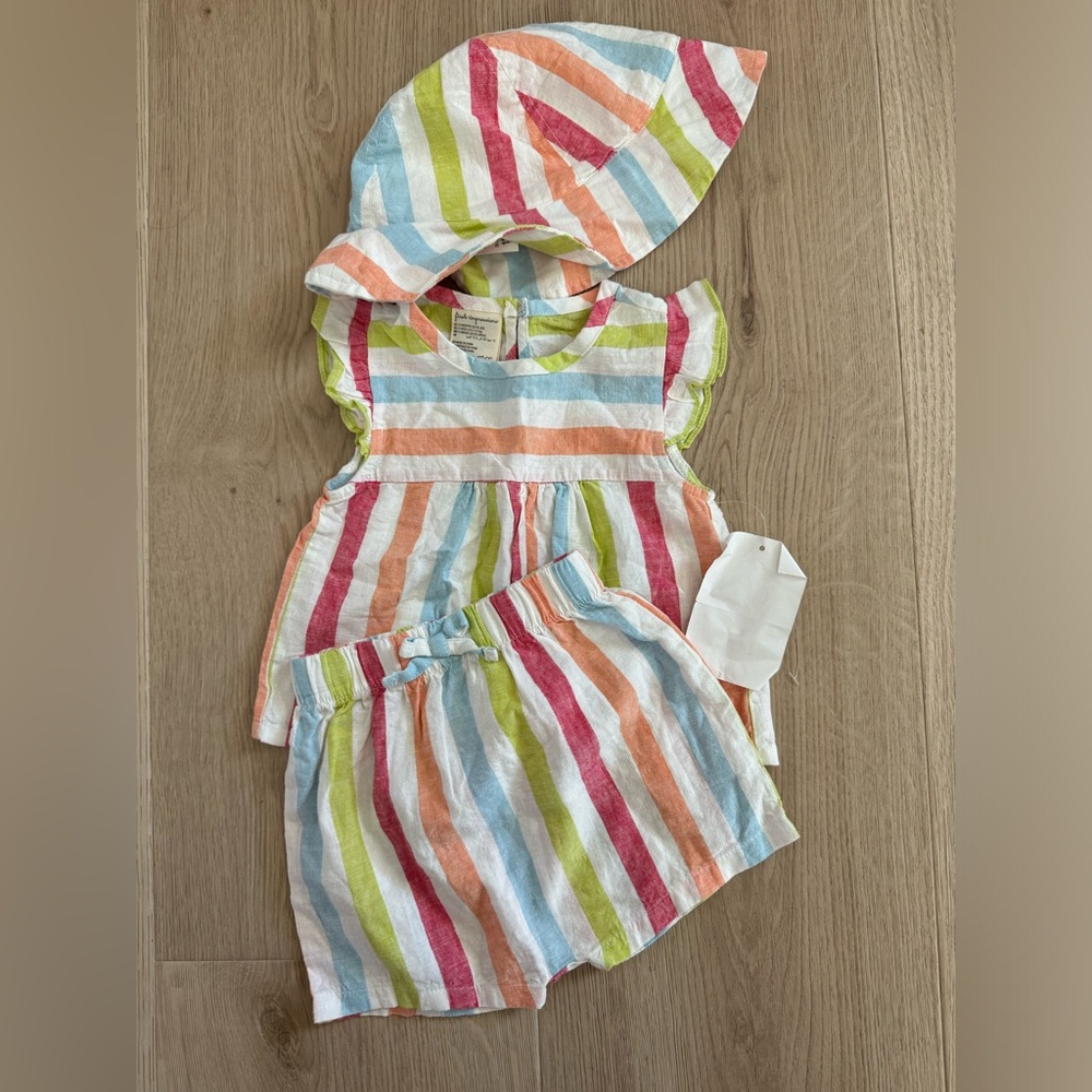 First impressions Colorful Striped Baby Outfit with Hat